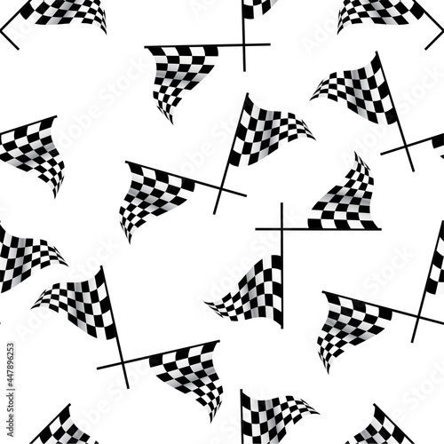 Starting finish Race flags for auto racing, motocross, bicycle races, competitions, championships. Black and white objects seamless pattern. Vector image for sports, championships and champions.