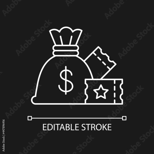 Lump-sum payment white linear icon for dark theme. One-time cash payout. Collecting jackpot at once. Thin line customizable illustration. Isolated vector contour symbol for night mode. Editable stroke