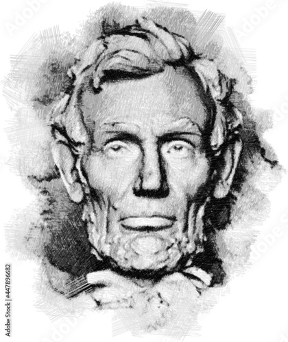 Lincoln Memorial statue of Abraham Lincoln, Pen sketch illustration, Washington DC, Usa