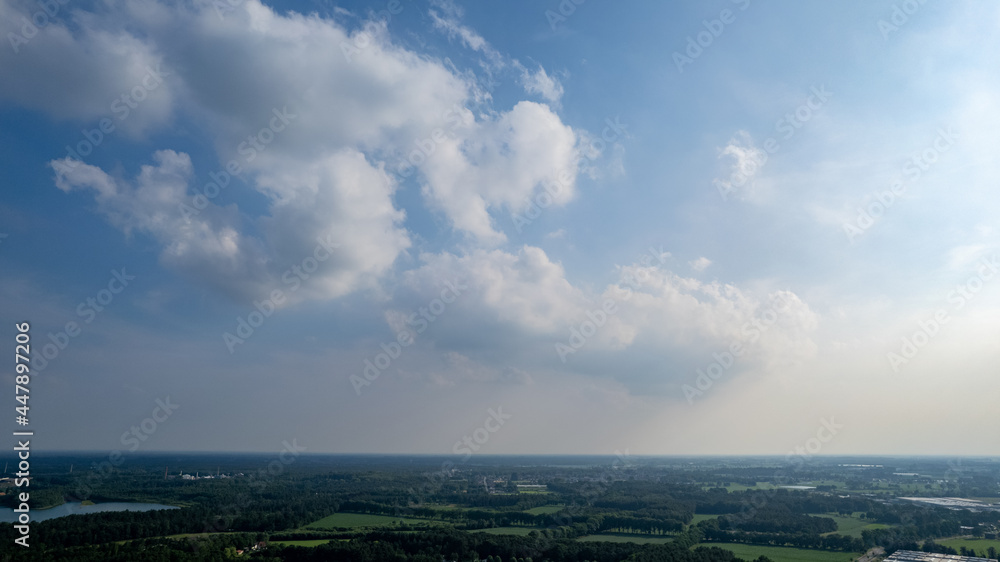 Aerial photo taken with a drone of a dark ominous grey storm clouds. Dramatic sky. lighting in dark stormy clouds. High quality photo