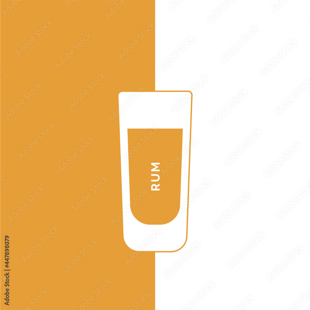 Rum glass in minimalist linear style with text. Contour of the glassware on right side in form of fine line. Drink is depicted in form of shape with colored fill. Isolated image on white backdrop Rum glass in minimalist linear style with text. Contour of the glassware on right side in form of fine line. Drink is depicted in form of shape with colored fill. Isolated image on white backdrop