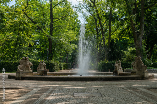 07/27/2021 Berlin, Germany: Wonderful fountains in the Volkspark Friedrichshain
