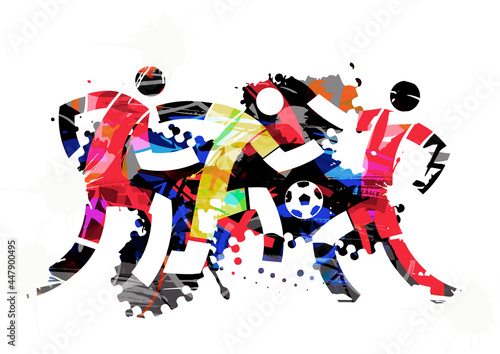 Soccer players  football match. Expressive stylized Illustration of three football players.