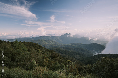 Landscape view of sunset at the highest point in Thailand