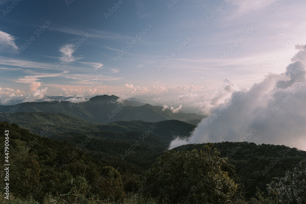 Landscape view of sunset at the highest point in Thailand