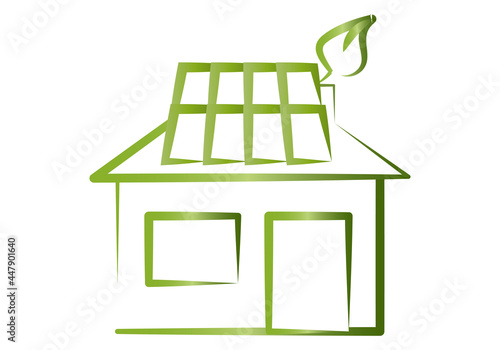 Icono de casa ecológica con paneles solares.