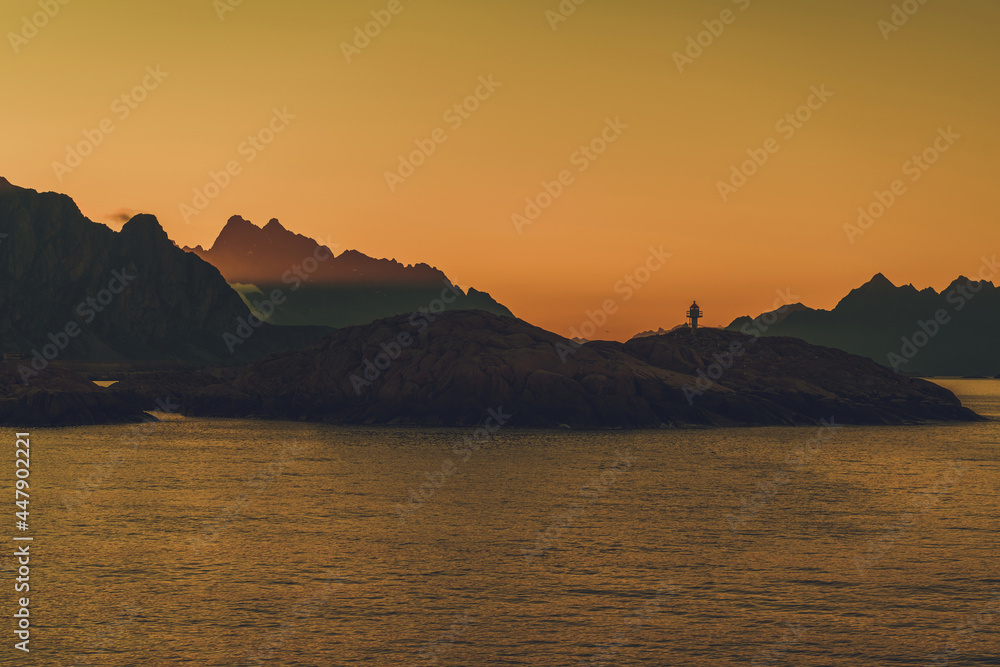 Norwegian Nordland County Lofoten Region Midnight Sunrise in the Lighthouse Bay