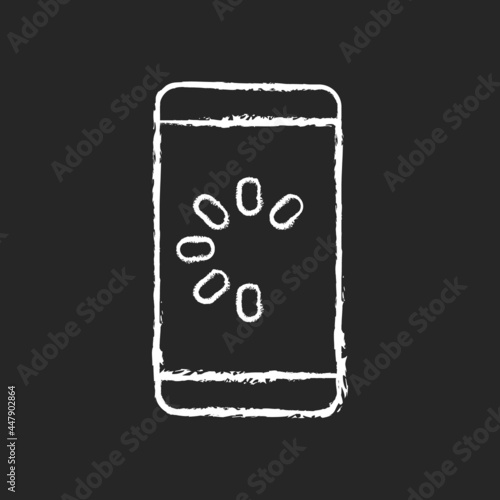 Slow phone chalk white icon on dark background. Speed up mobile phone. Lagging and freezing issue. Cellphone speed malfunction. System failure reason. Isolated vector chalkboard illustration on black