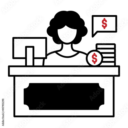 Cashier or cash counter Vector Icon Design, Business and Management Symbol, Banking and finance Sign, ECommerce and Delivery Stock, reception area  illustration, concierge service desk Concept