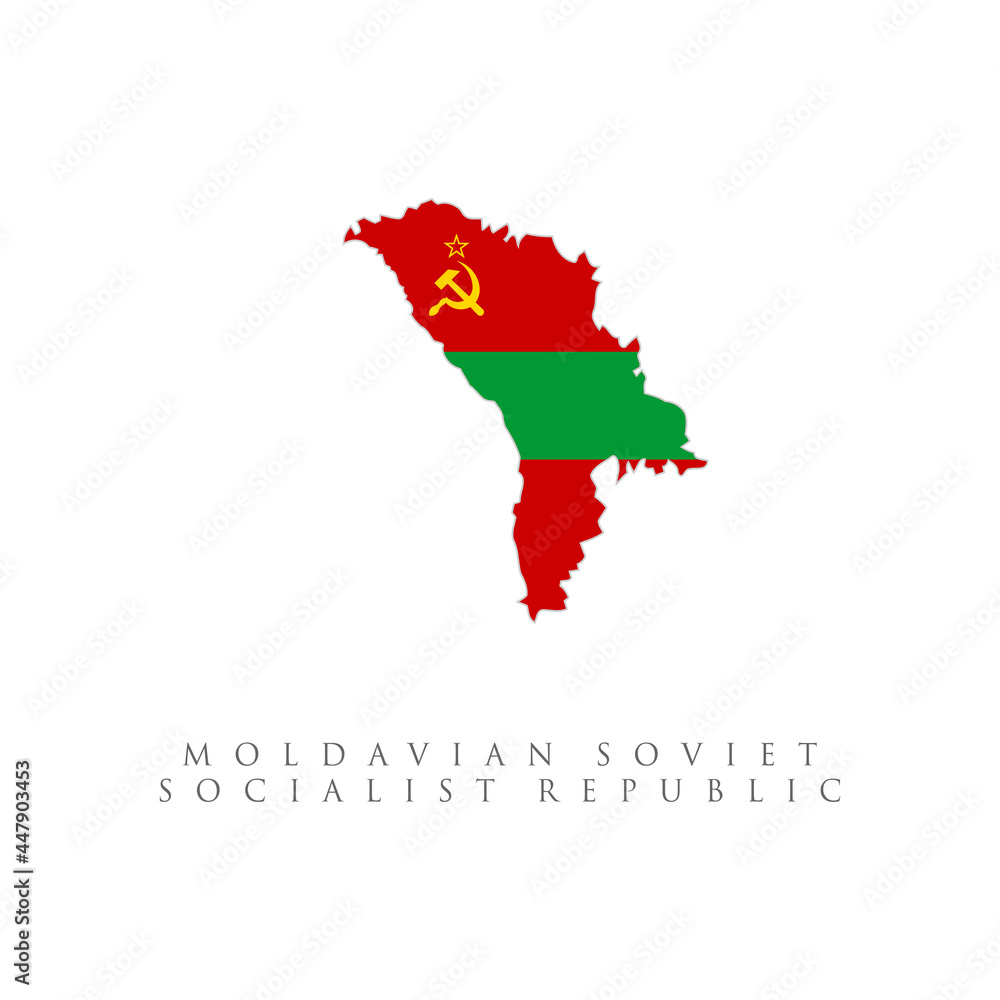 Moldovian soviet socialist republic flag map. isolated on white background