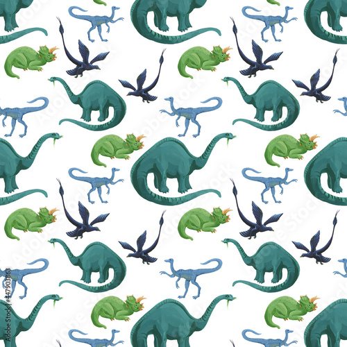 Hand drawn dinosaurs pattern