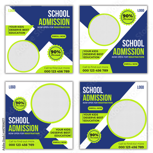 Kids School Admission Social Media Post Design, School Admission Social Media Template Pack, School Admission Social Media Banner, School Admission Instagram Post Banner