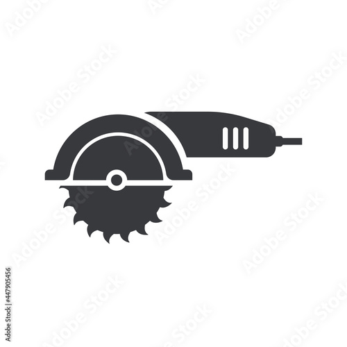 Black filled circular saw vector icon isolated on white transparent background