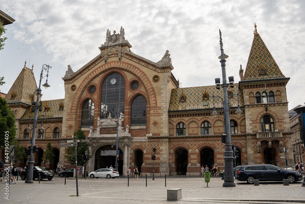 The exterior of the Great Market Hall in Budapest (in Hungarian Nagycsarnok or Vasarcsarnok)