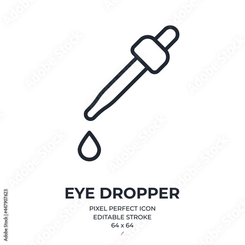 Eye dropper editable stroke outline icon isolated on white background flat vector illustration. Pixel perfect. 64 x 64.