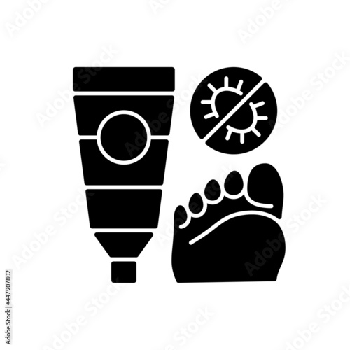 Antifungal cream black glyph icon. Fighting fungal infections. Skin condition treatment. Itching sensation on relief. Antiseptic ability. Silhouette symbol on white space. Vector isolated illustration