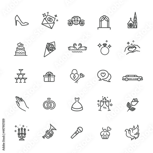 Outline web line vector icon set wedding