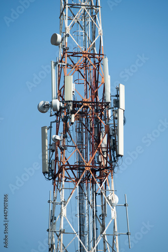 Communications tower with blue Cloud sky background (ID: 447907886)