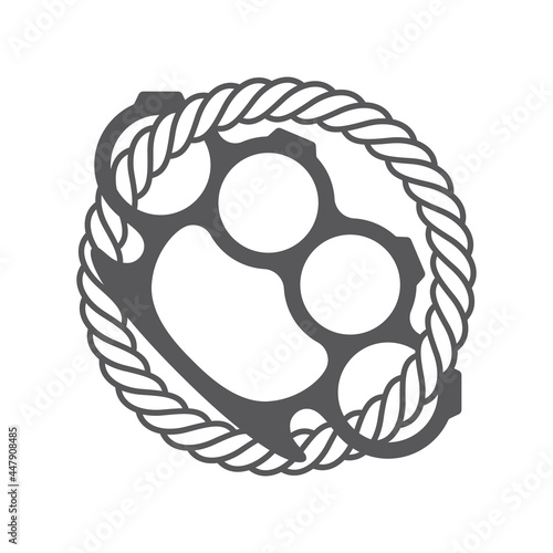 Vector circle rope entwined by a knuckle duster. Isolated on white background.
