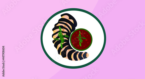 Grilled saba fish dipped in sauce
