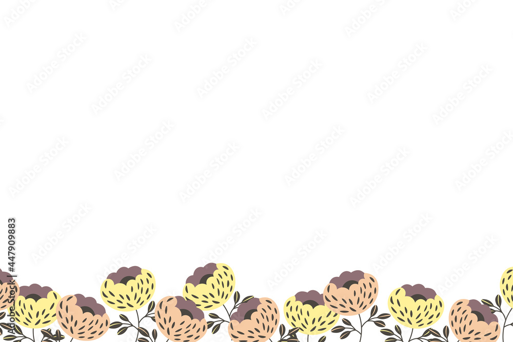 Floral frame based on traditional folk art ornaments on white background. Ornate border with pink flowers. Vector stock illustration for wallpaper, posters, card. Scandinavian style. Copy space Floral frame based on traditional folk art ornaments on white background. Ornate border with pink flowers. Vector stock illustration for wallpaper, posters, card. Scandinavian style. Copy space