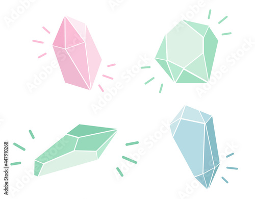 Gems crystals set  vector illustration isolated on white background.