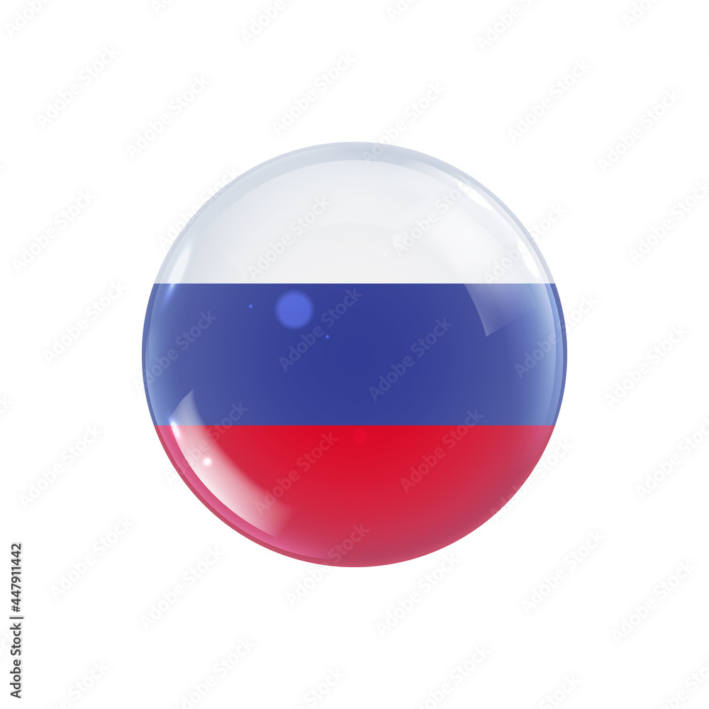 Russian flag icon round badge or button. Glossy sphere vector illustration. Russian flag icon round badge or button. Glossy sphere vector illustration.