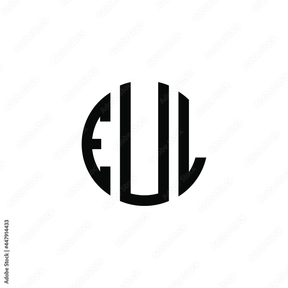 EUL letter logo design. EUL letter in circle shape. EUL Creative three