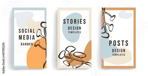 Modern set with Abstract vector plant designs for prints, covers, wallpapers,greeting cards, invitations, for background, stories, banners, mobile apps, cosmetics, business cards with space for text