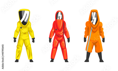 Man in Hazmat Suit as Personal Protective Equipment with Impermeable Garment Vector Set