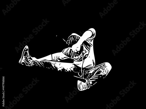 Vector illustration of a man jumping and kicking a Taekwondo kick in air