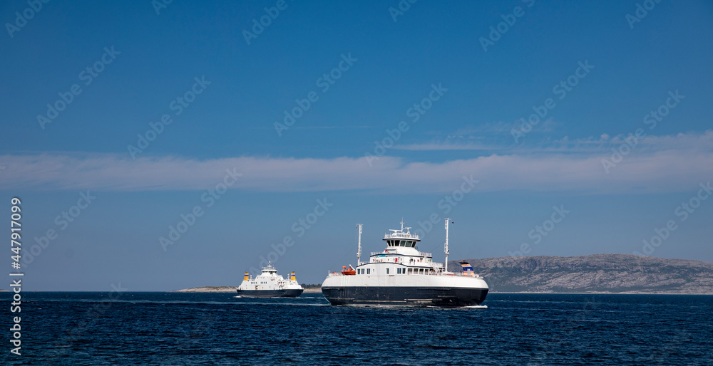 Car ferry summer traffic,Helgeland,Nordland county,scandinavia,Europe