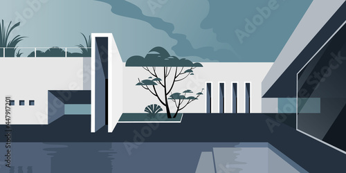 Contemporary residential architecture, abstract flat vector illustration. Drawing for landing page mockup, advertising booklet design or banner.