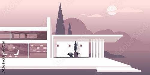 Contemporary residential architecture, abstract flat vector illustration. Drawing for landing page mockup, advertising booklet design or banner.