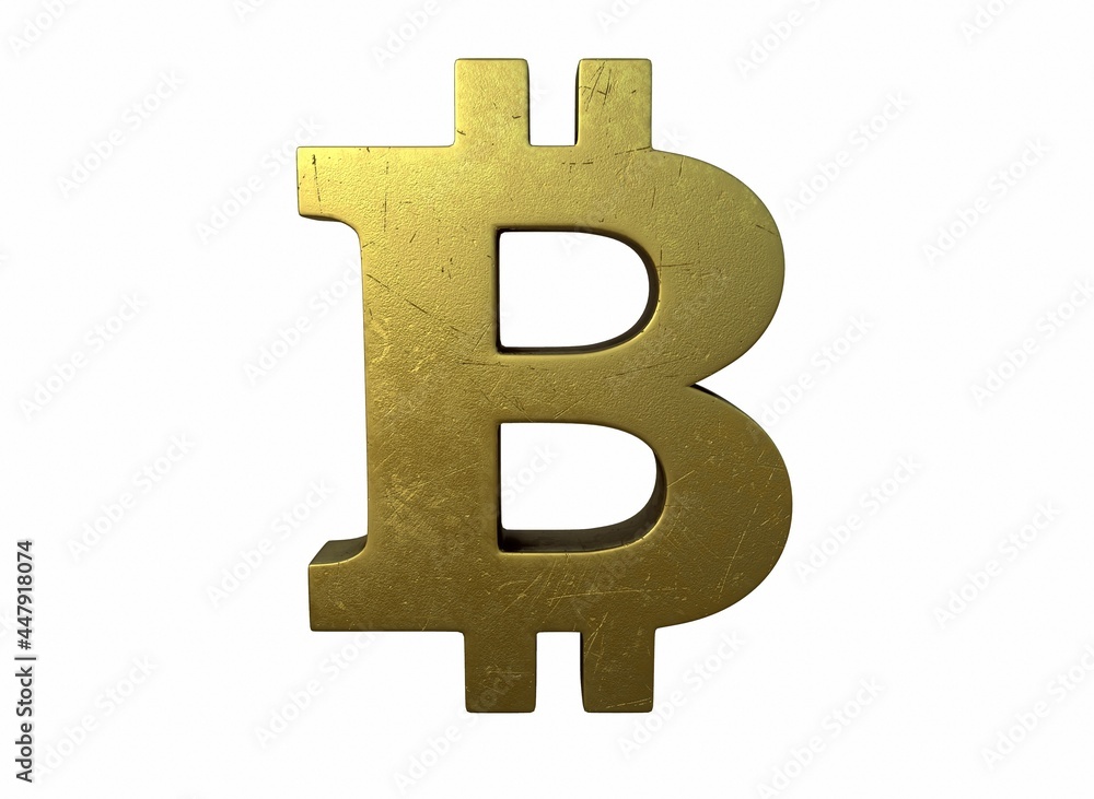 A golden bitcoin sign with scratches 3d-rendering A golden bitcoin sign with scratches 3d-rendering