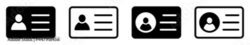 Set of identification card icons. Driver's identification card. Driver's license badge. Passport. Vector.