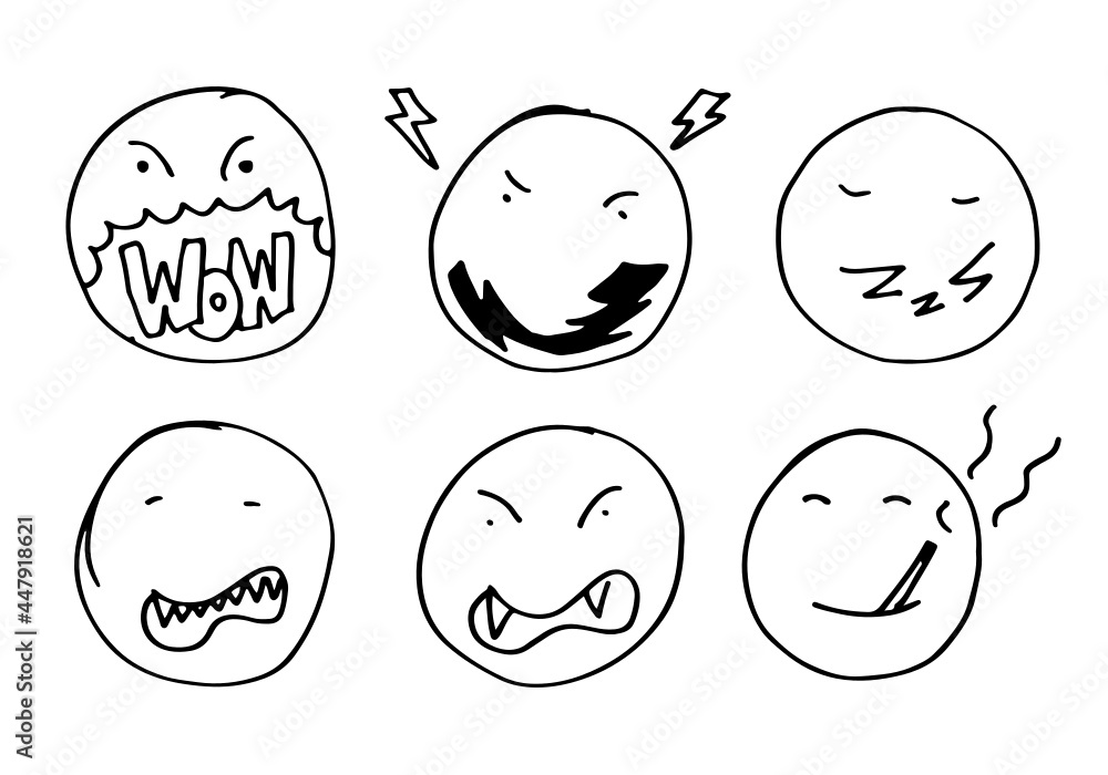 Hand drawn emoticon set, vector on white background. Hand drawn emoticon set, vector on white background.
