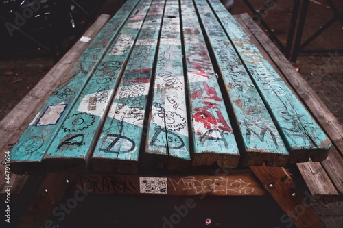 Old wooden table in the streets