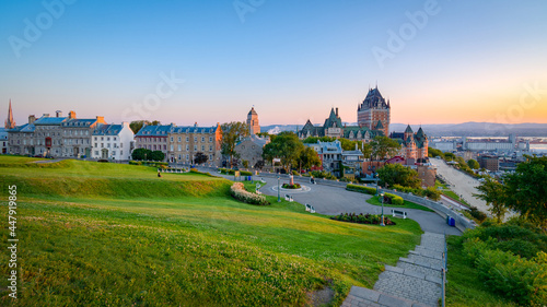Panoramic view of Old Quebec city at daybreak, chateau Frontenac in the background, Quebec, Canada