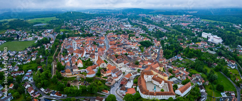 Aerial view of the city Sulzbach-Rosenberg in Germany, Bavaria. on a cloudy day in spring