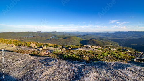 Vastness of the mountains, panoramic view of the surroundings from the top of mount Elie, Charlevoix, Quebec, Canada