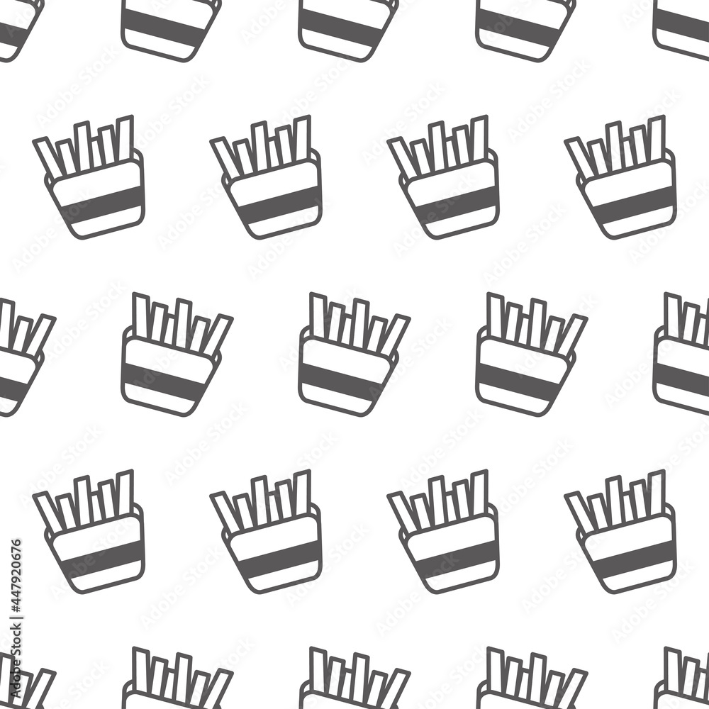 Fototapeta premium Simple seamless pattern of fried potato french fries black line art cartoon style illustration background template vector