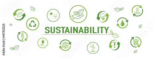 Banner design with icons for Sustainability development and Eco friendly concept, Vector illustration photo