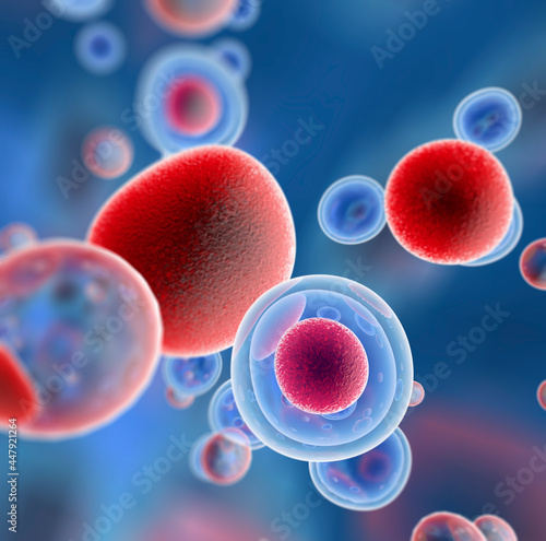 T cells attacking cancer cells, 3D illustration
