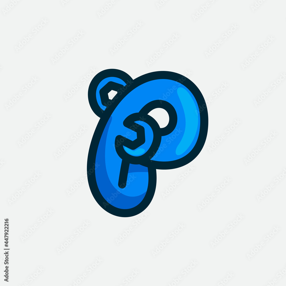 P letter logo made of a wrench. P letter logo made of a wrench.