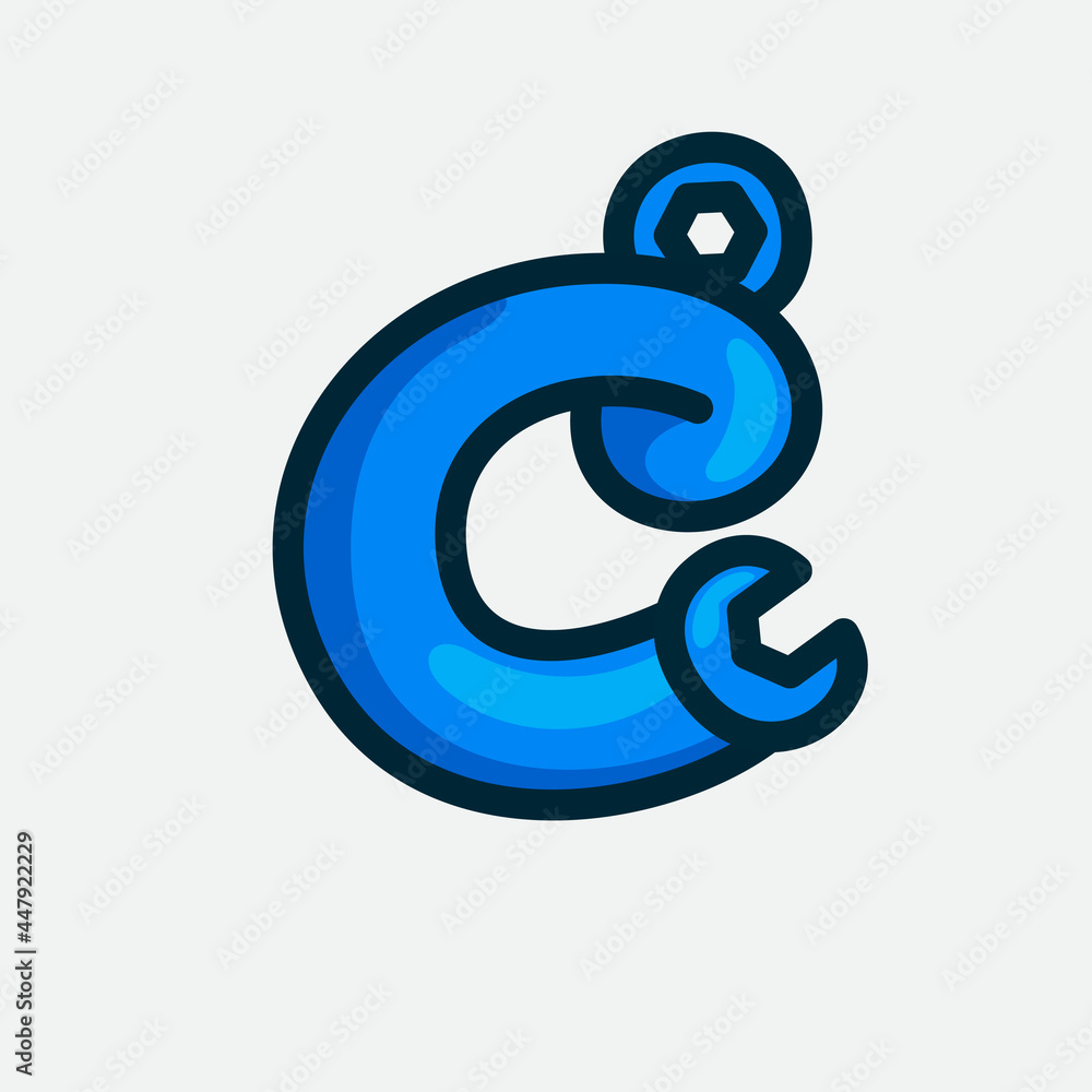C letter logo made of a wrench. C letter logo made of a wrench.