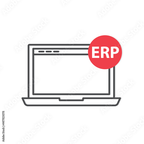 ERP (Enterprise Resource Planning) acronym and laptop icon - vector illustration