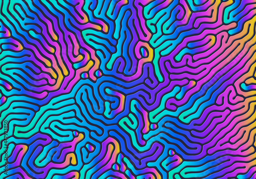 Abstract background with optical illusion generative pattern and vibrant fluid psychedelic colors