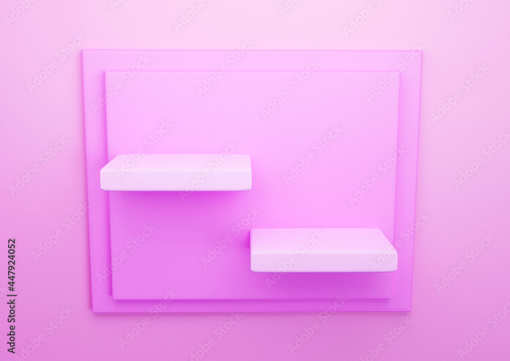 The pedestal on rose background with cylindrical stand concept Backdrop standing empty shelves 3D illustration. The pedestal on rose background with cylindrical stand concept Backdrop standing empty shelves 3D illustration.