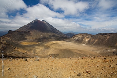 View of Mount Ngauruhoe volcano, 2,291 meters high. Tongariro National Park. New Zealand.